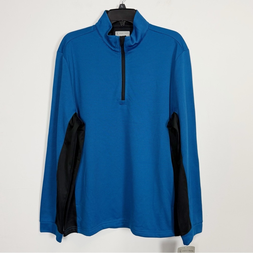 PGA Tour Pullover Quarter Zip Mens Large Blue Black Thermal Long Sleeve NWT